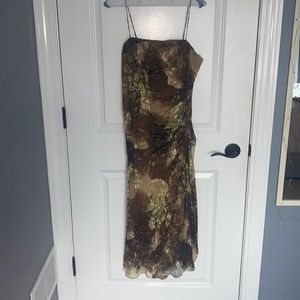 Mac Duggal Couture Brown Green Floral Forest Dress